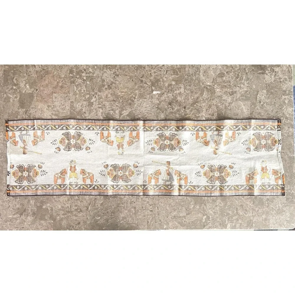 Vintage Scandinavian Folk Art Table Runner Dala Horse Rosemaling‎ Swedish Linen
